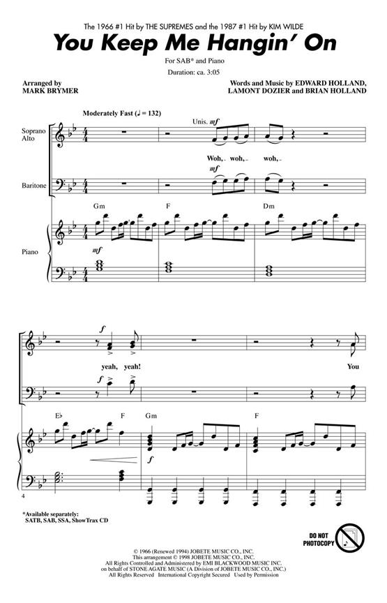 The Supremes: You Keep Me Hangin On (Arr. Brymer) (SAB)