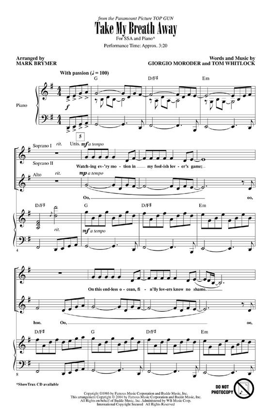 Take My Breath Away (Arr. Brymer) (ShowTrax CD)