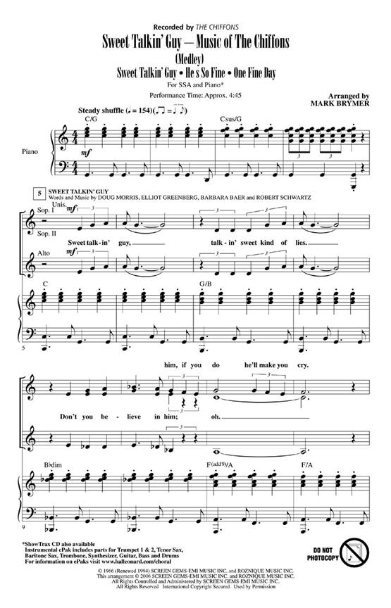 The Chiffons: Sweet Talkin' Guy (Arr. Brymer) (ShowTrax CD)