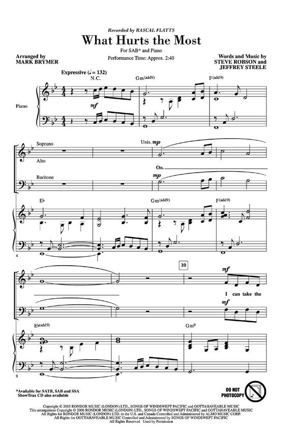 Rascal Flatts: What Hurts The Most (Arr. Brymer) (SAB)