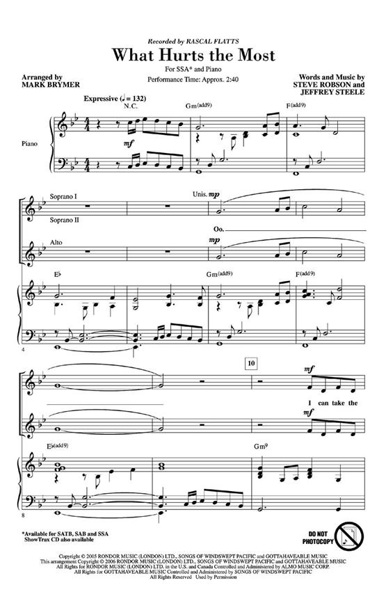 Rascal Flatts: What Hurts The Most (Arr. Brymer) (SSA)
