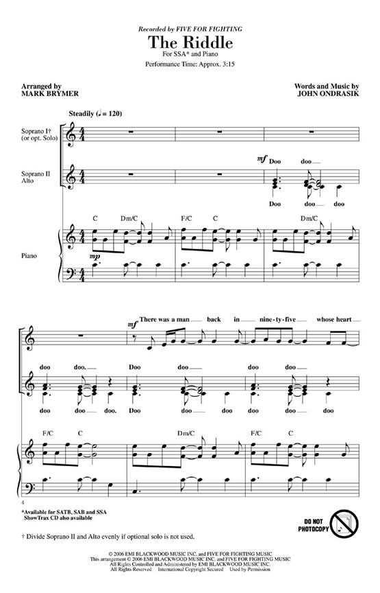 Five For Fighting: The Riddle (Arr. Brymer) (SSA)