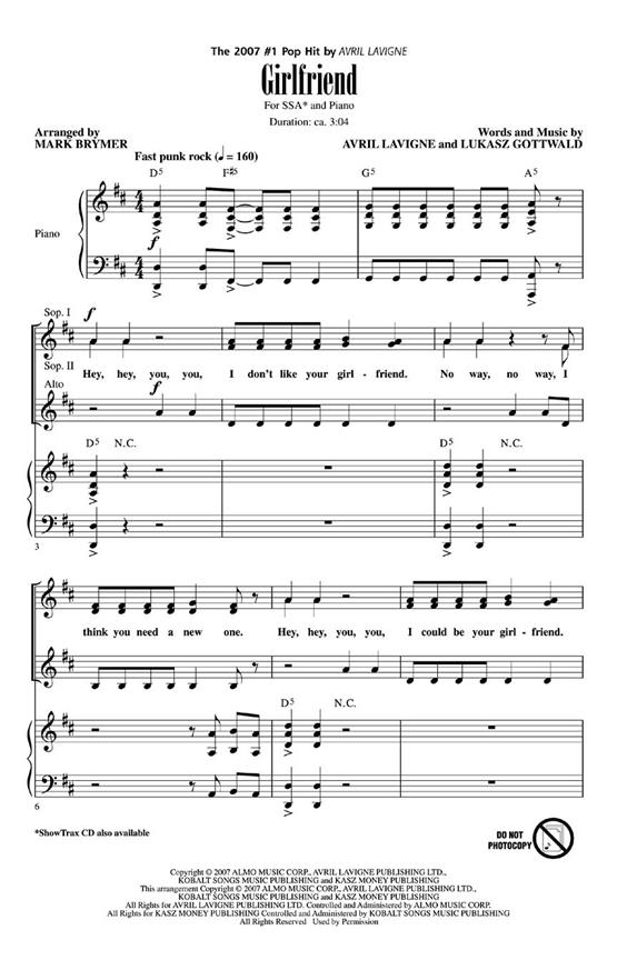 Avril Lavigne: Girlfriend (Arr. Brymer) (ShowTrax CD)