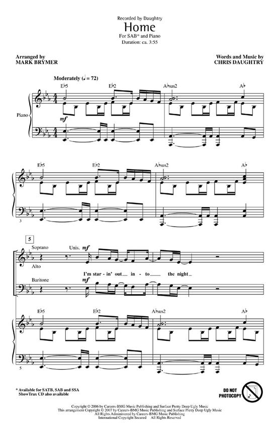 Daughtry: Home (Arr. Brymer) (SAB)