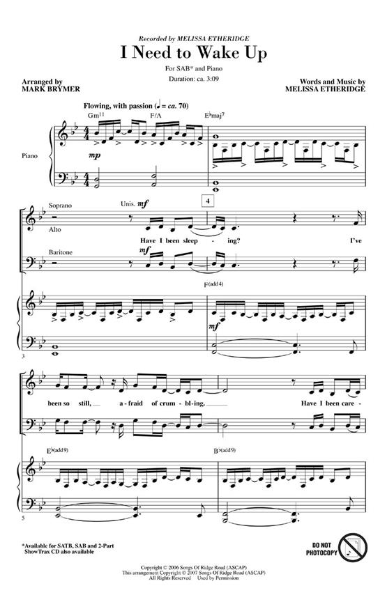 Melissa Etheridge: I Need To Wake Up (Arr. Brymer) (SAB)