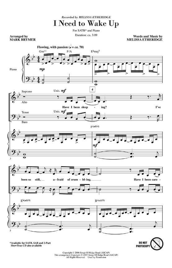 Melissa Etheridge: I Need To Wake Up (Arr. Brymer) (ShowTrax CD)