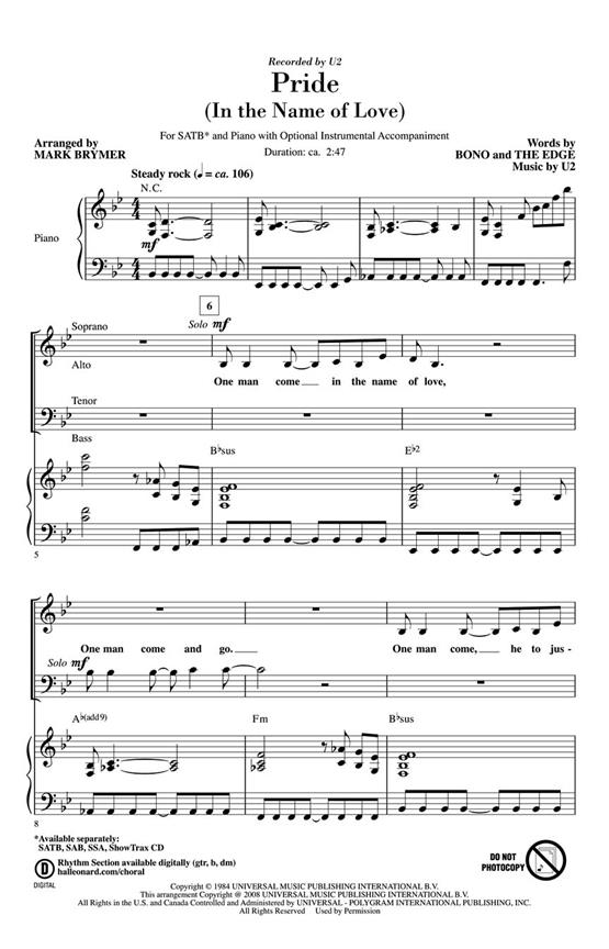 U2: Pride In The Name Of Love (Arr. Brymer) (ShowTrax CD)