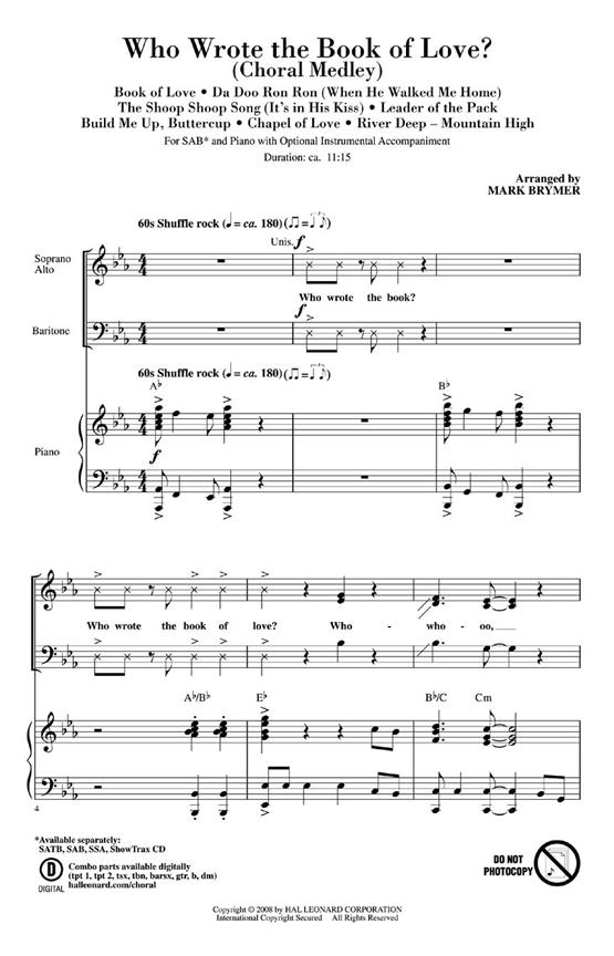 Who Wrote Book Of Love (Arr. Brymer) (SAB)