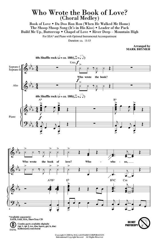 Who Wrote Book Of Love (Arr. Brymer) (SSA)