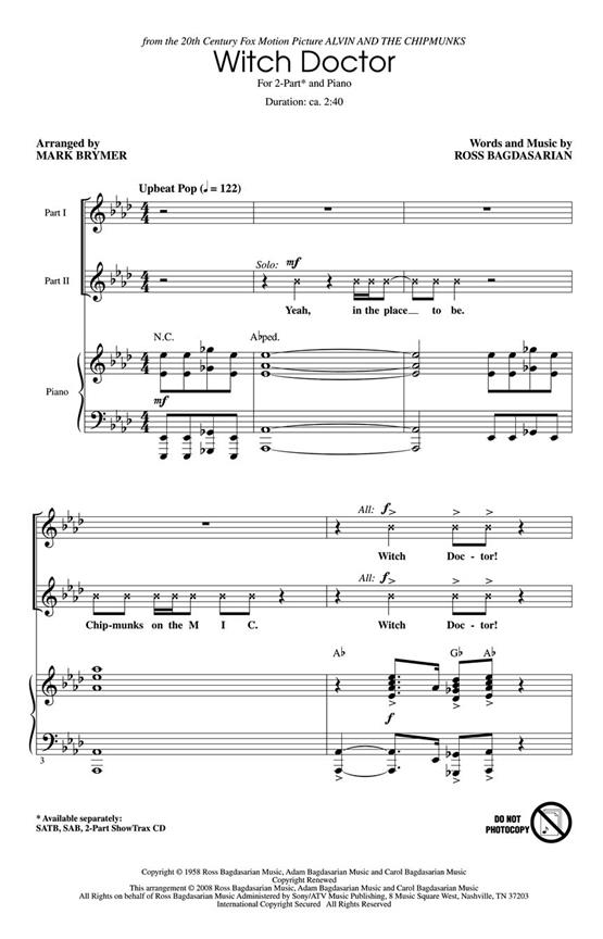 Witch Doctor (From "From Alvin And The Chipmunks") (Arr. Brymer) (2-Part)