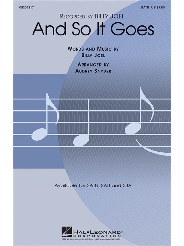JOEL BILLY AND SO IT GOES (SNYDER AUDREY) SATB CHORAL