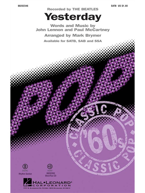 THE BEATLES YESTERDAY (ARR MARK BRYMER) SATB CHORAL SHEET