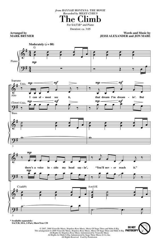 MILEY CYRUS THE CLIMB (ARR MARK BRYMER) SHOWTRAX CD