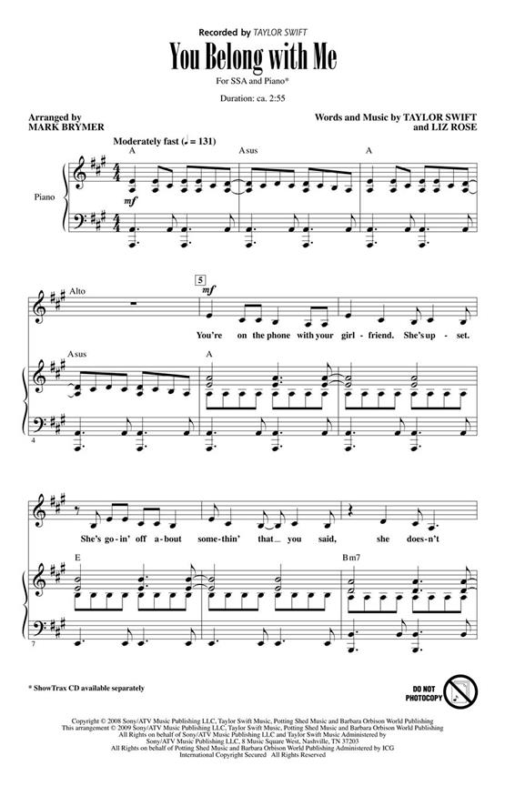 Taylor Swift: You Belong With Me (Arr. Brymer) (ShowTrax CD)