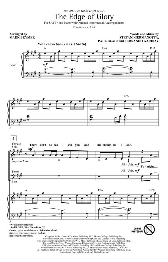 Lady Gaga: The Edge Of Glory (Arr. Brymer) (ShowTrax CD)
