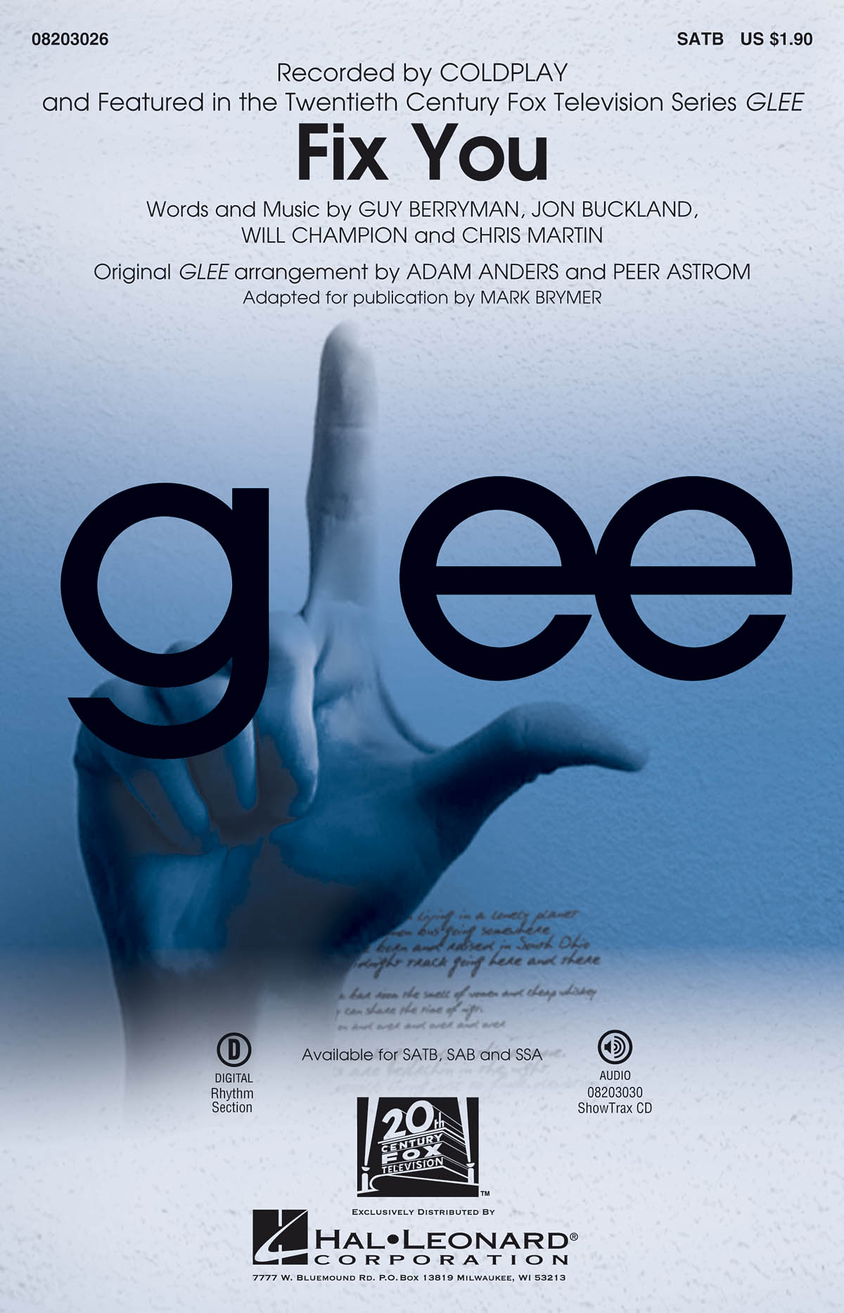 COLDPLAY FIX YOU (ARR ASTROM PEER) FROM GLEE SATB CHOR