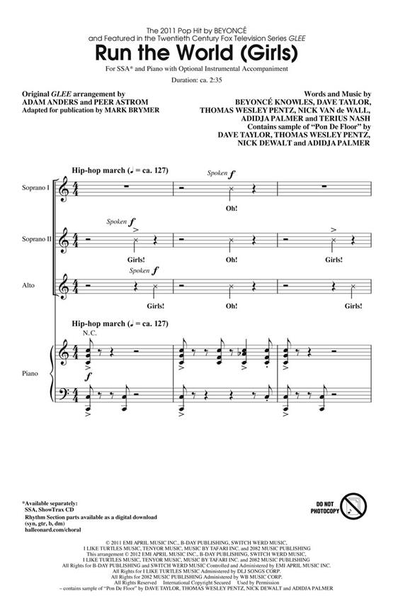 Beyoncé: Run The World (Girls) (Arr. Brymer) (ShowTrax CD)