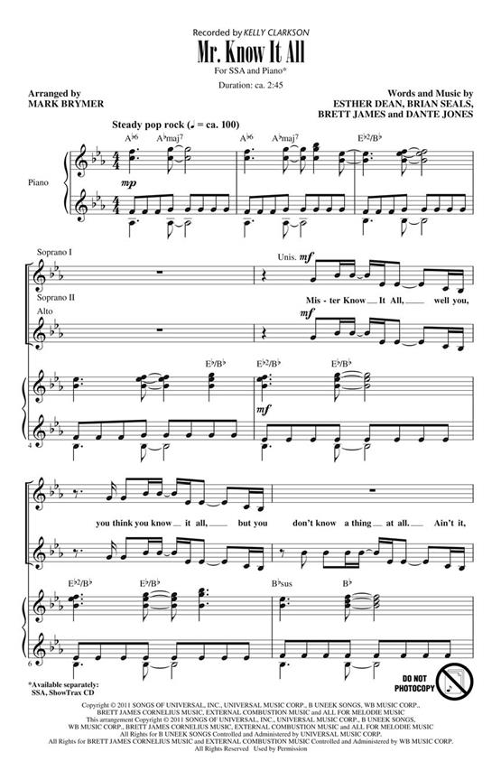 Kelly Clarkson: Mr Know It All (Arr. Brymer) (ShowTrax CD)