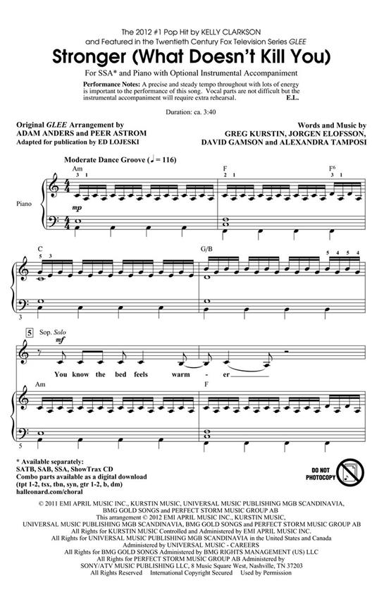 Kelly Clarkson: Stronger (What Doesn't Kill You) (Arr. Lojeski)