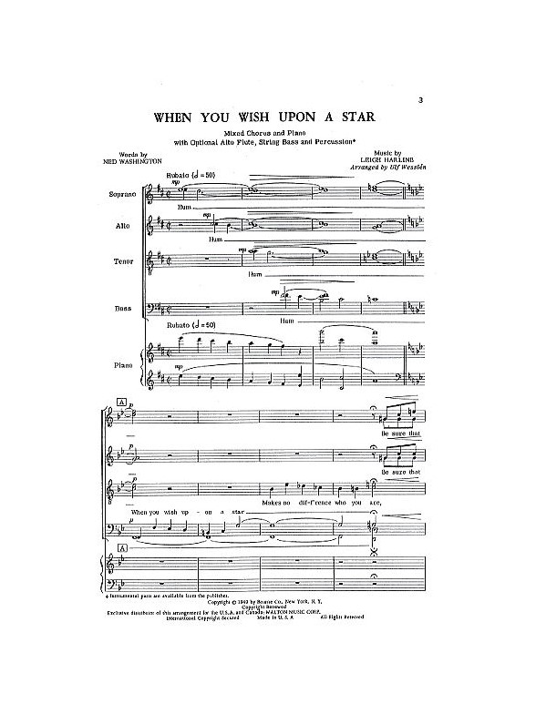 Leigh Harline: When You Wish Upon A Star (SATB)