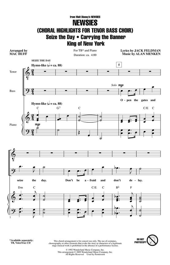 Newsies : (Choral Highlights for Tenor Bass Choir) Discovery Level 2