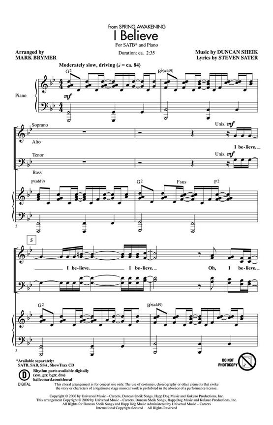 Duncan Sheik: I Believe (Arr. Brymer) (ShowTrax CD)