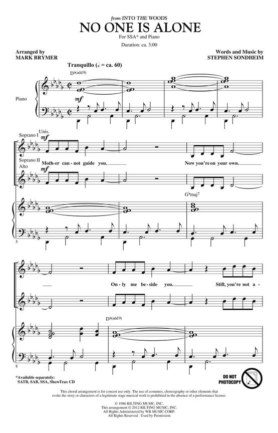 Stephen Sondheim: No One Is Alone (Arr. Brymer) (SSA)