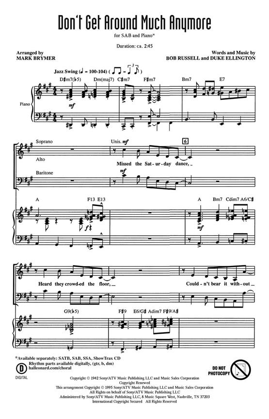 Duke Ellington: Don't Get Around Much Anymore (Arr. Brymer) (SAB)