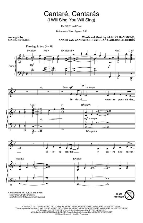 Albert Hammond: Cantare Cantaras (Arr. Brymer) (SAB)