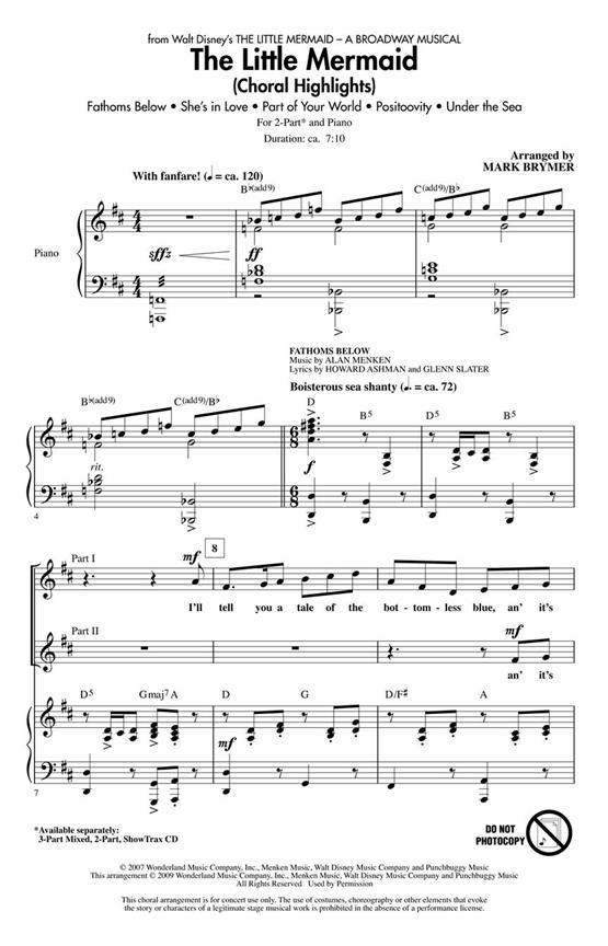 Alan Menken: The Little Mermaid (Choral Highlights) (Arr. Brymer) (2-Part)