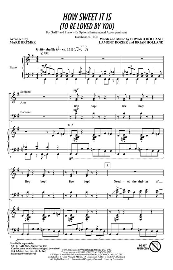 How Sweet It Is To Be Loved By You (Arr. Brymer) (SAB)