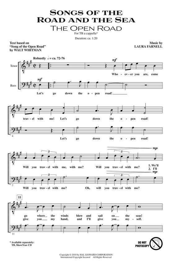 Songs of the Road and the Sea : A Collection for Tenor/Bass Choir