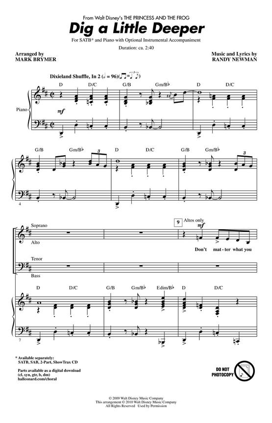 Randy Newman: Dig a Little Deeper (From Disney's 'The Princess And The Frog') (Arr. Brymer) (ShowTrax CD)