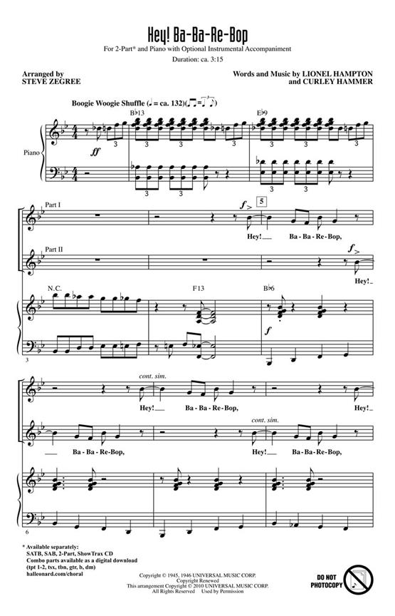 Lionel Hampton: Hey! Ba-Ba-Re-Bop (arr. Steve Zegree 2-Part)