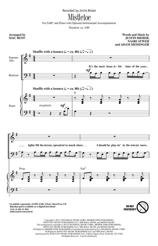 Justin Bieber: Mistletoe (arr. Mac Huff SAB)