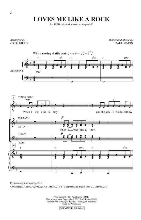 Paul Simon: Loves Me Like A Rock (Arr. Gilpin) (ShowTrax CD)