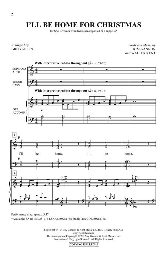 Kim Gannon/Walter Kent: I'll Be Home For Christmas (Arr. Gilpin) (StudioTrax CD)