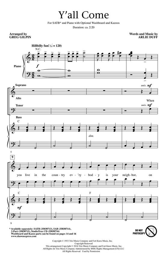 Arue Duff: Y'All Come (Arr. Gilpin) (StudioTrax CD)