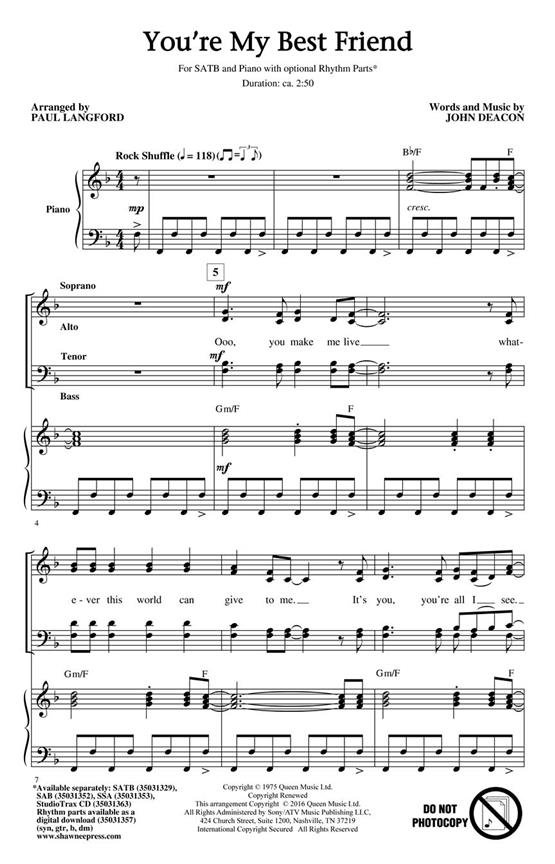 Queen: You're My Best Friend (Arr. Langford) (StudioTrax CD)