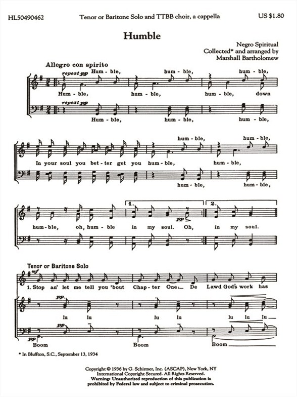 Bartholomew Marshall Humble Ttbb A Cappella With Soloist