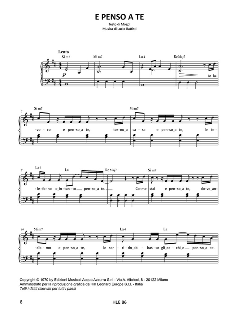 Lucio Battisti - 14 successi : per pianoforte facile