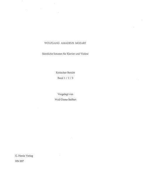 Wolfgang Amadeus Mozart: Samtliche Sonaten Fur Klavier Und Violine - Critical Report