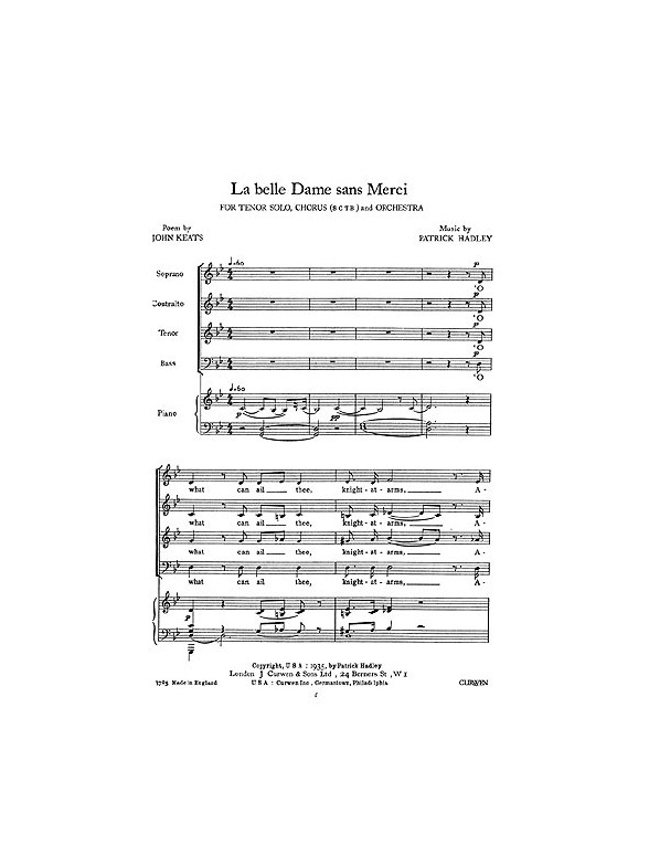 Patrick Hadley: La Belle Dame Sans Merci (Vocal Score)