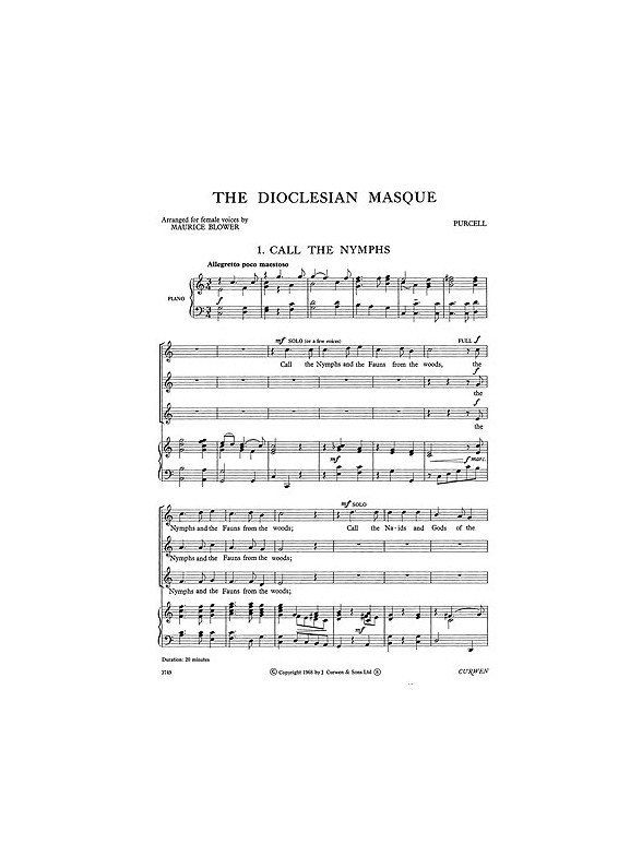Purcell, H The Dioclesian Masque Ssa/Piano