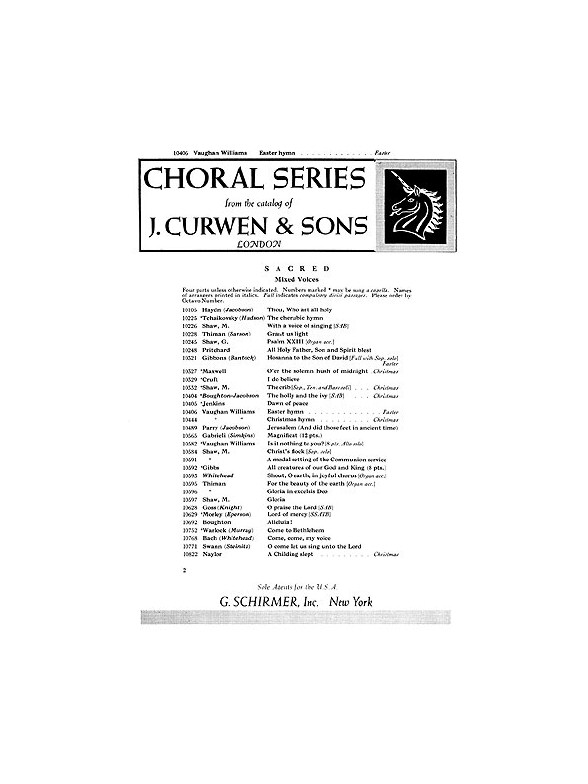 Williams V Easter Hymn Satb