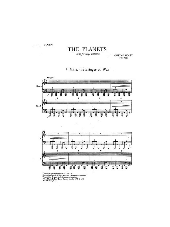 Holst The Planets Harps 1 And 2 Orchestral Part