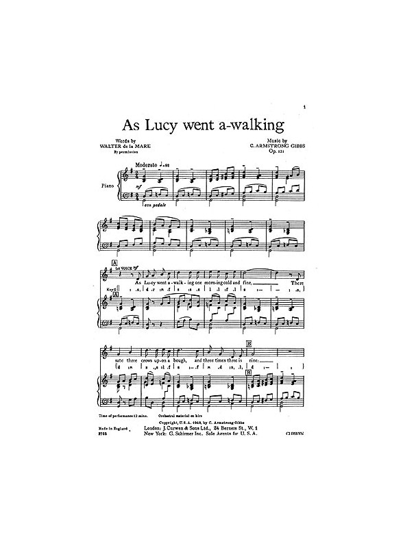 Armstrong Gibbs As Lucy Went A-walking 2-part/Piano