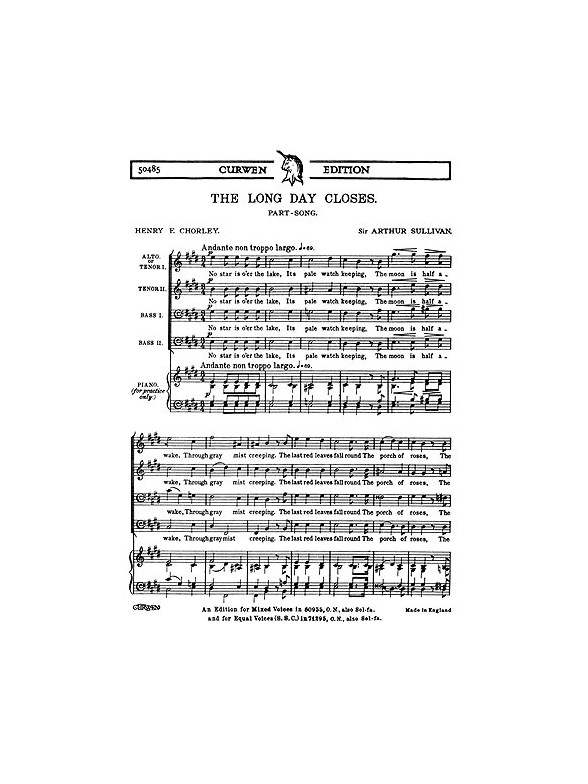 Sullivan, A The Long Day Closes Ttbb/Piano