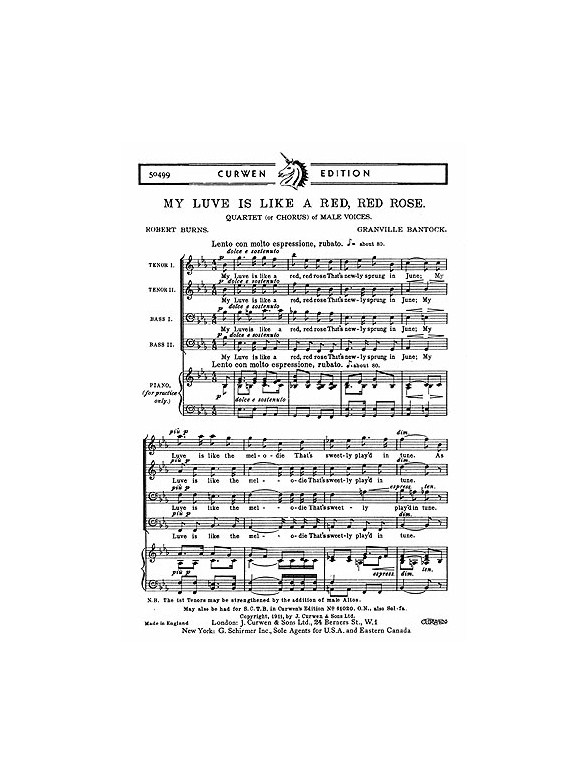 Bantock My Luve Is Like A Red, Red Rose Ttbb