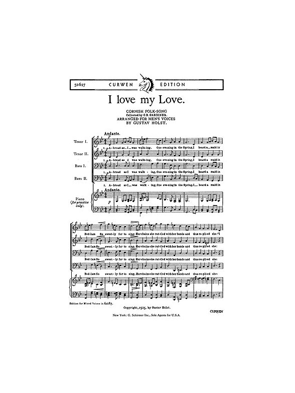Holst, G I Love My Love Ttbb/Piano